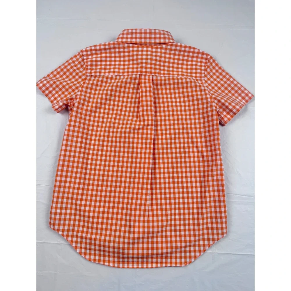 Ralph Lauren Boys Orange White Gingham Short Sleeve Button Down Shirt Size 6